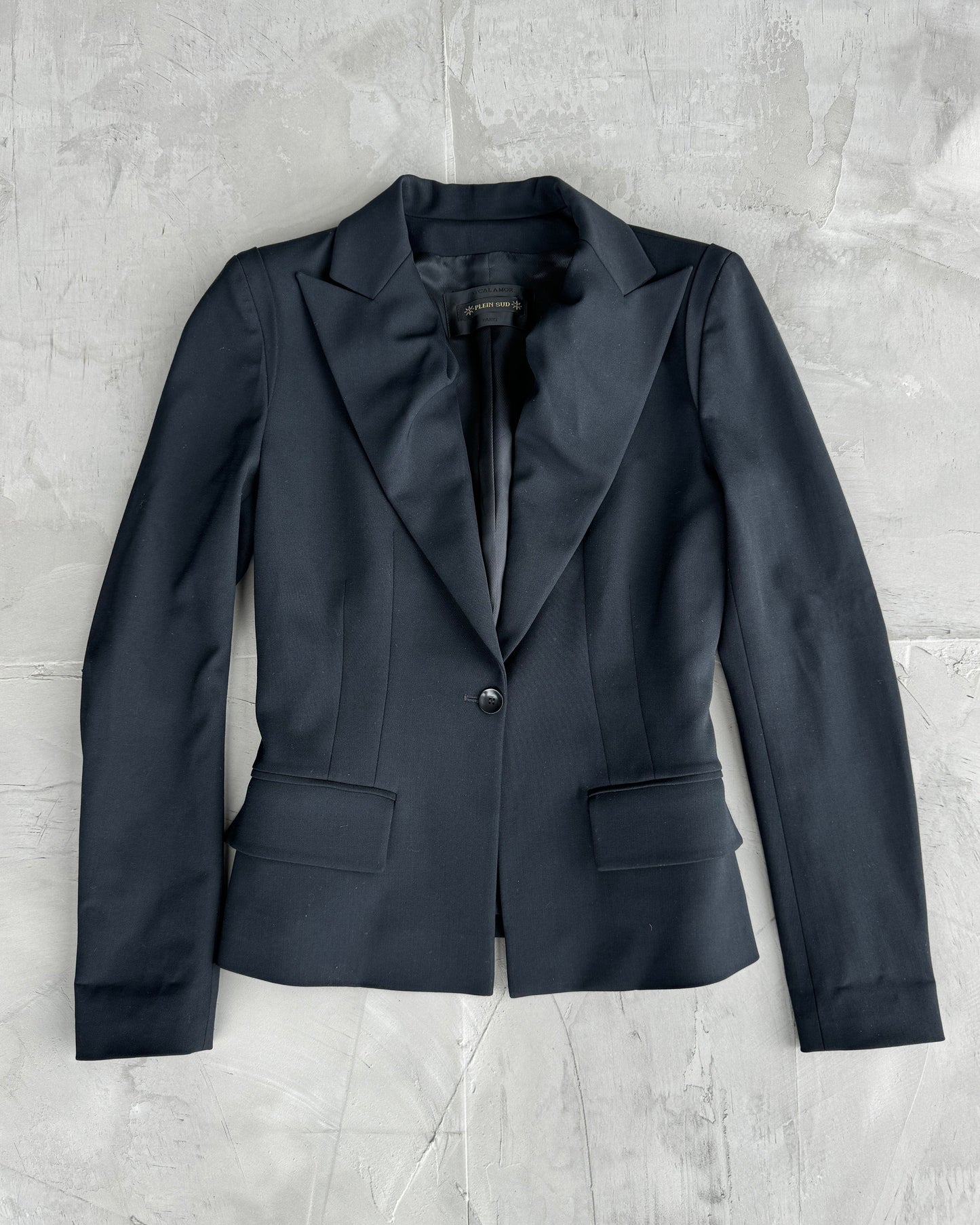 PLEIN SUD FAYCAL AMOR 90'S PEAK LAPEL BLACK BLAZER - S/M