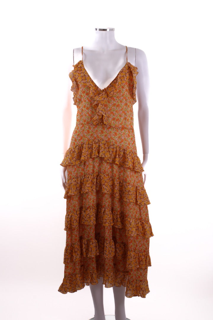 Maje Paisley Print Frill Dress Orange 36 | Default Title, Orange