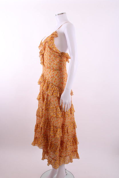Maje Paisley Print Frill Dress Orange 36 | Default Title, Orange