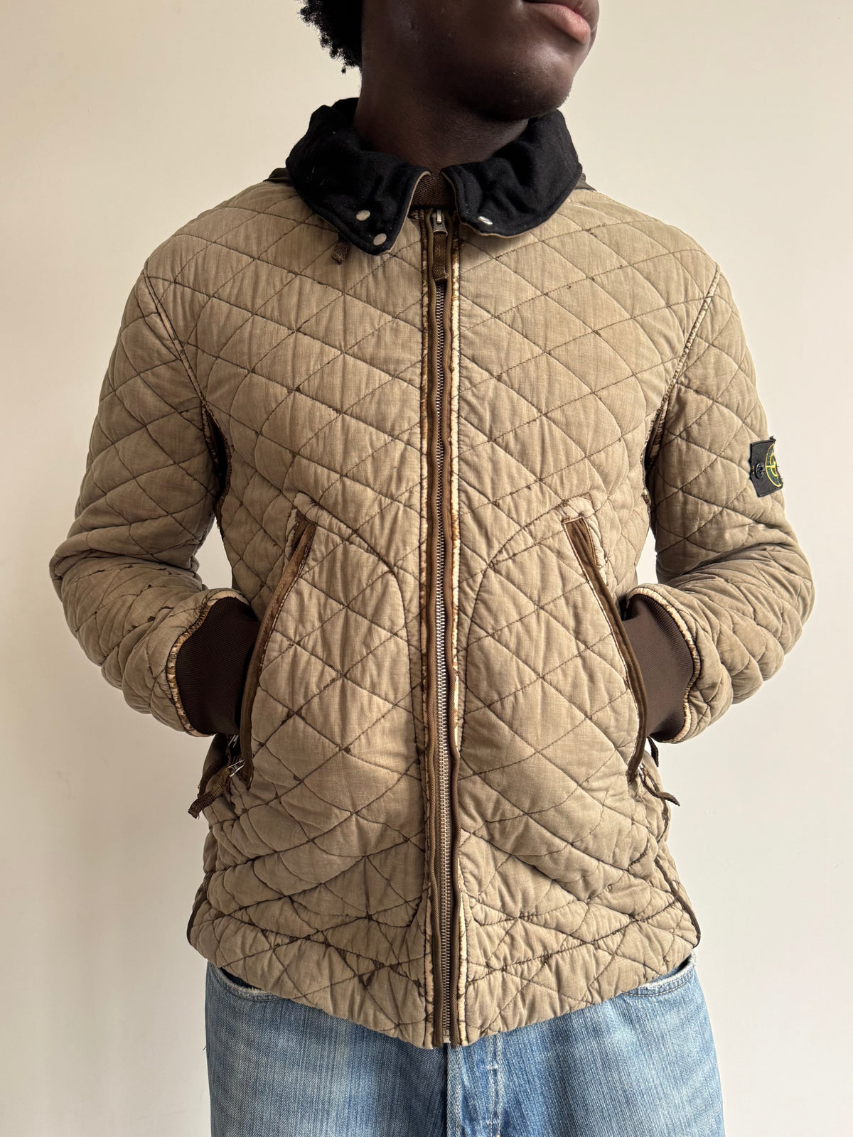 A/W 2010 Stone Island Khaki Diamond Quilted Jacket | Medium