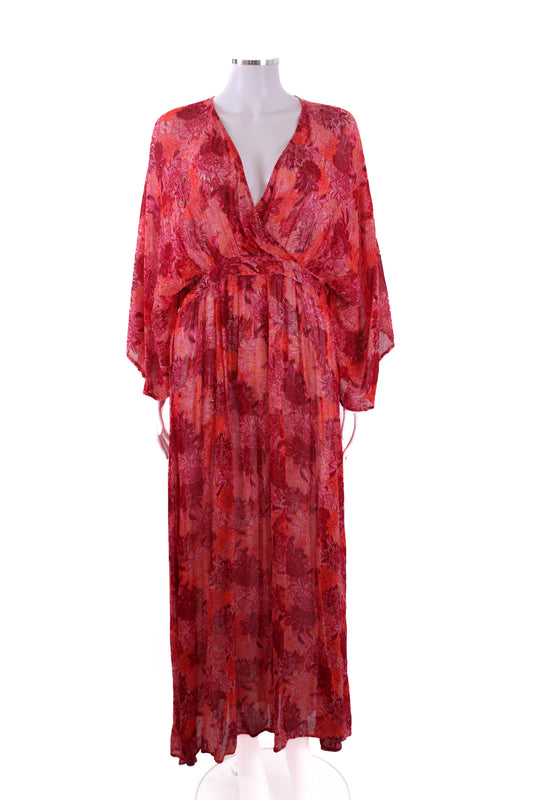 Charlotte Sparre L/S Floral Print Kimono Dress Pink/ Orange S | Default Title, Orange