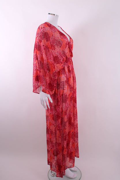 Charlotte Sparre L/S Floral Print Kimono Dress Pink/ Orange S | Default Title, Orange