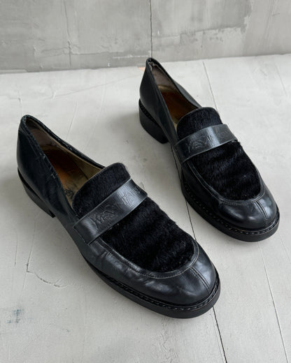 YVES SAINT LAURENT 90'S PONYHAIR LEATHER LOAFERS - UK 7