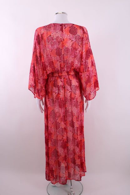 Charlotte Sparre L/S Floral Print Kimono Dress Pink/ Orange S | Default Title, Orange