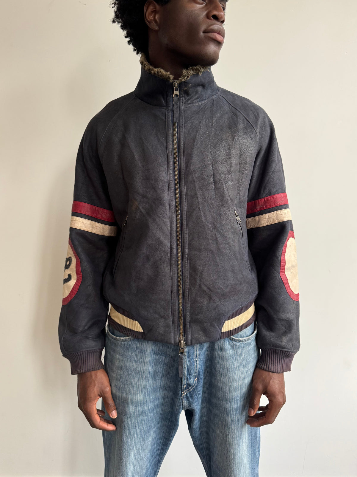 A/W 2004 Armani Jeans Suede Flight Jacket (sold as seen) | Medium, Navy