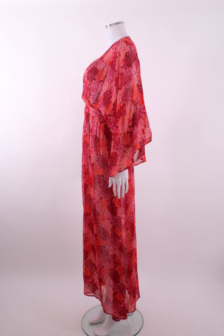Charlotte Sparre L/S Floral Print Kimono Dress Pink/ Orange S | Default Title, Orange