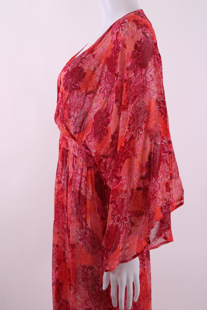 Charlotte Sparre L/S Floral Print Kimono Dress Pink/ Orange S | Default Title, Orange