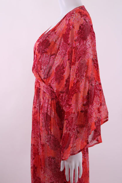 Charlotte Sparre L/S Floral Print Kimono Dress Pink/ Orange S | Default Title, Orange
