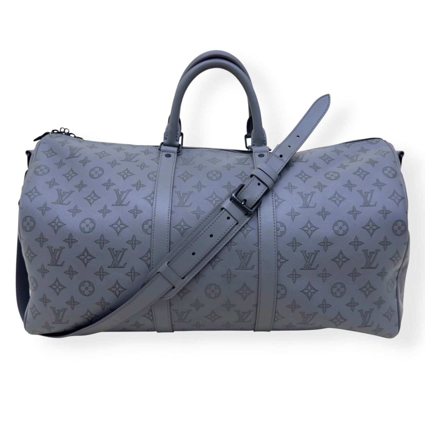 LOUIS VUITTON KEEPALL BANDOULIÈRE SHADOW MONOGRAM DUFFLE BAG ANTHRACITE GREY 50 | O/S, Grey
