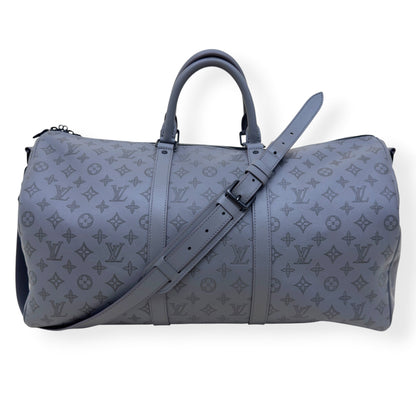LOUIS VUITTON KEEPALL BANDOULIÈRE SHADOW MONOGRAM DUFFLE BAG ANTHRACITE GREY 50 | O/S, Grey