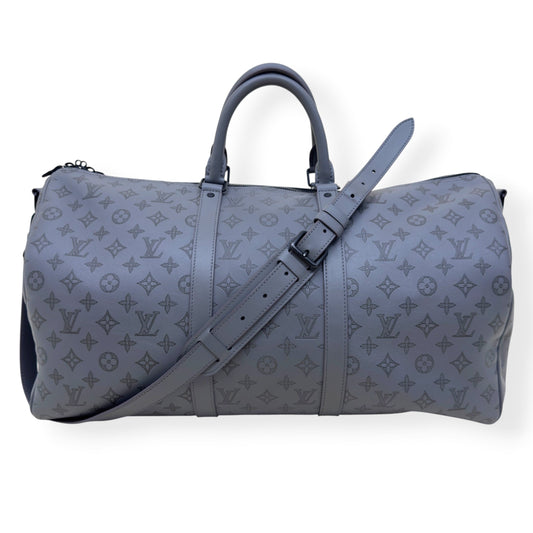 LOUIS VUITTON KEEPALL BANDOULIÈRE SHADOW MONOGRAM DUFFLE BAG ANTHRACITE GREY 50 | O/S, Grey