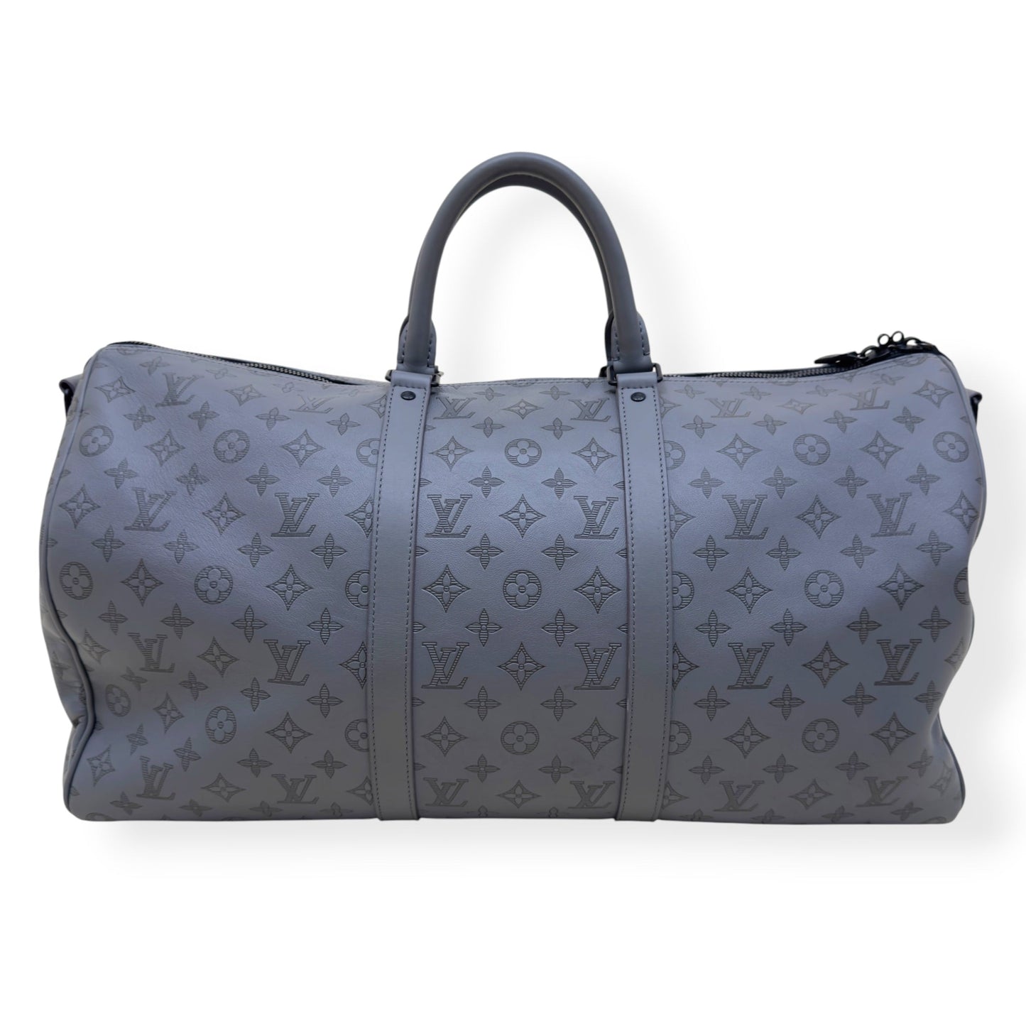 LOUIS VUITTON KEEPALL BANDOULIÈRE SHADOW MONOGRAM DUFFLE BAG ANTHRACITE GREY 50 | O/S, Grey