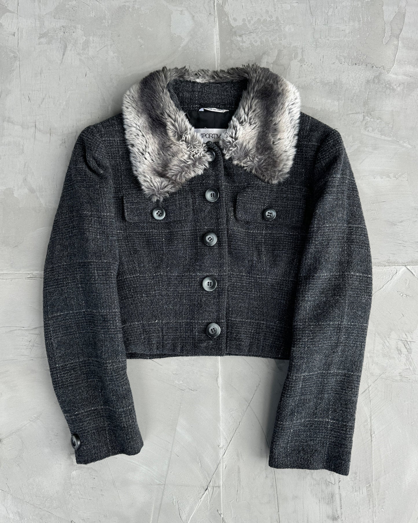 SPORTMAX 90'S WOOL & FAUX FUR CROPPED JACKET - M