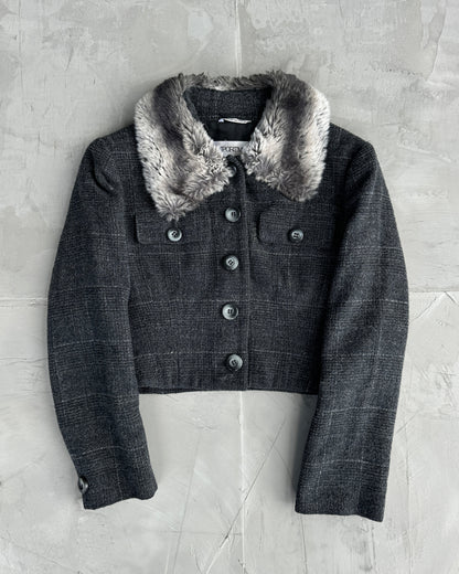 SPORTMAX 90'S WOOL & FAUX FUR CROPPED JACKET - M