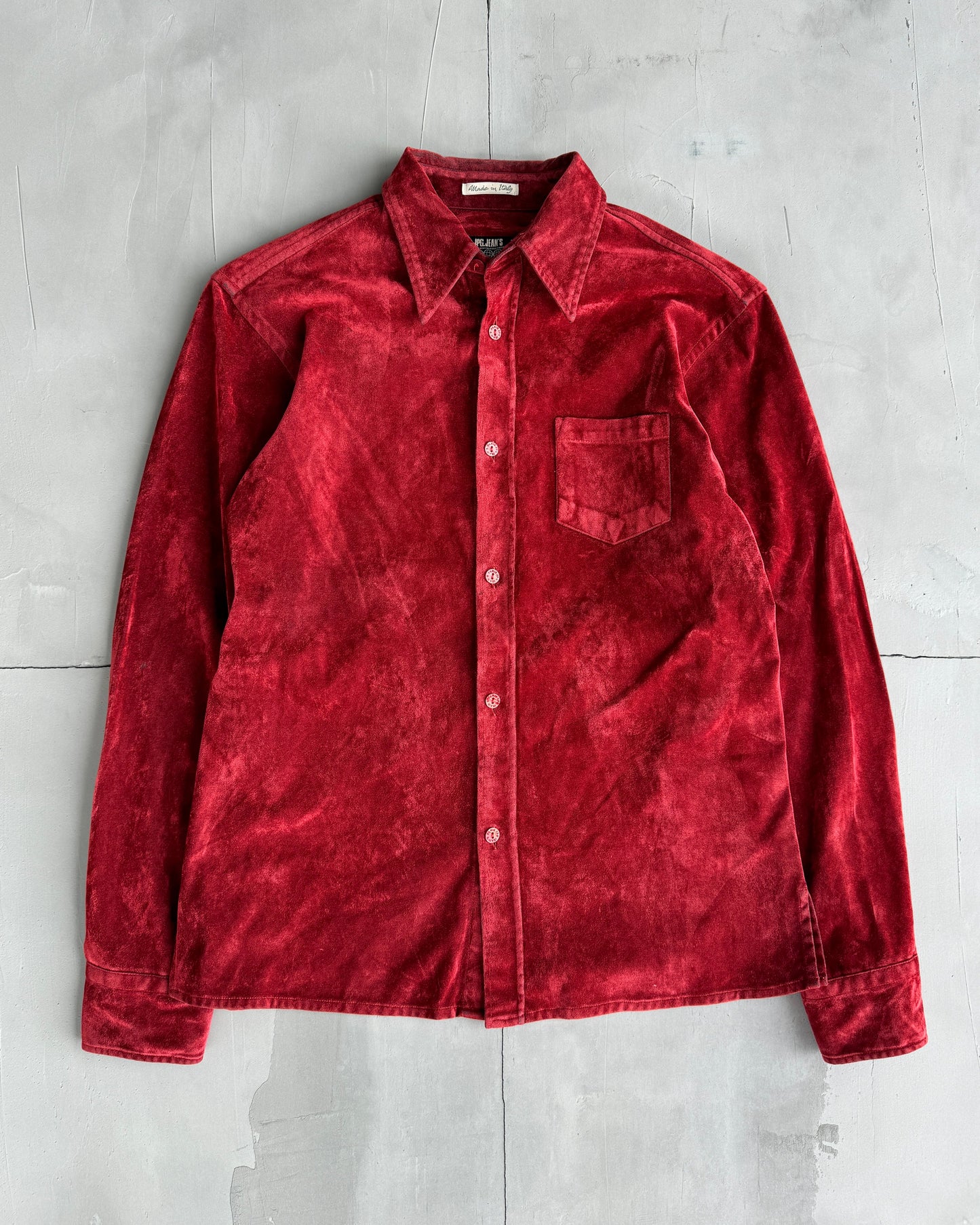 JEAN PAUL GAULTIER JPG 'JEANS' 1997 CRUSHED VELVET SHIRT - L | Medium, Red