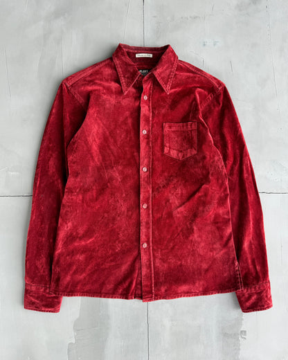 JEAN PAUL GAULTIER JPG 'JEANS' 1997 CRUSHED VELVET SHIRT - L | Medium, Red