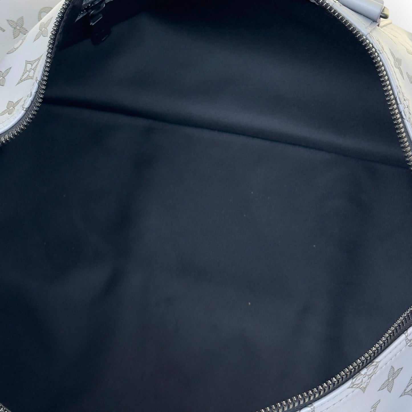 LOUIS VUITTON KEEPALL BANDOULIÈRE SHADOW MONOGRAM DUFFLE BAG ANTHRACITE GREY 50 | O/S, Grey
