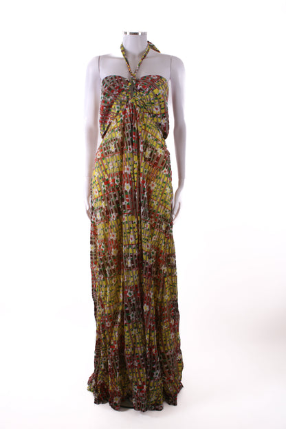 Diane Von Furstenberg Floral Halter Neck Dress Yellow/ Grey XL | Default Title, Grey