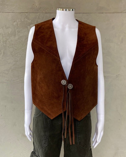 2000'S LEATHER SUEDE WAISTCOAT - M | Medium, Brown
