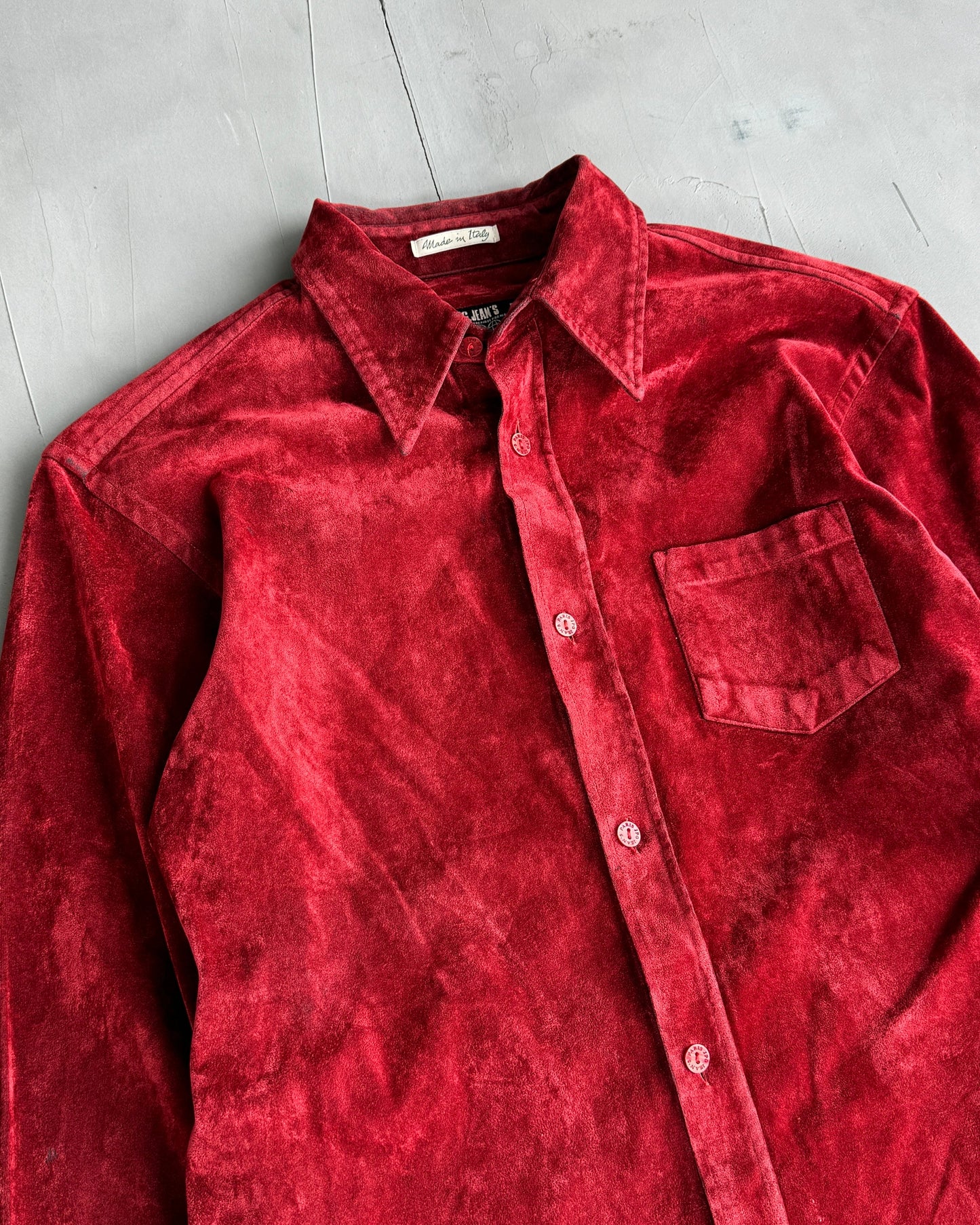 JEAN PAUL GAULTIER JPG 'JEANS' 1997 CRUSHED VELVET SHIRT - L | Medium, Red