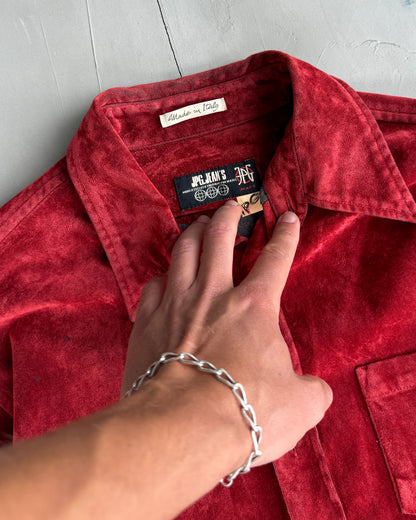 JEAN PAUL GAULTIER JPG 'JEANS' 1997 CRUSHED VELVET SHIRT - L | Medium, Red
