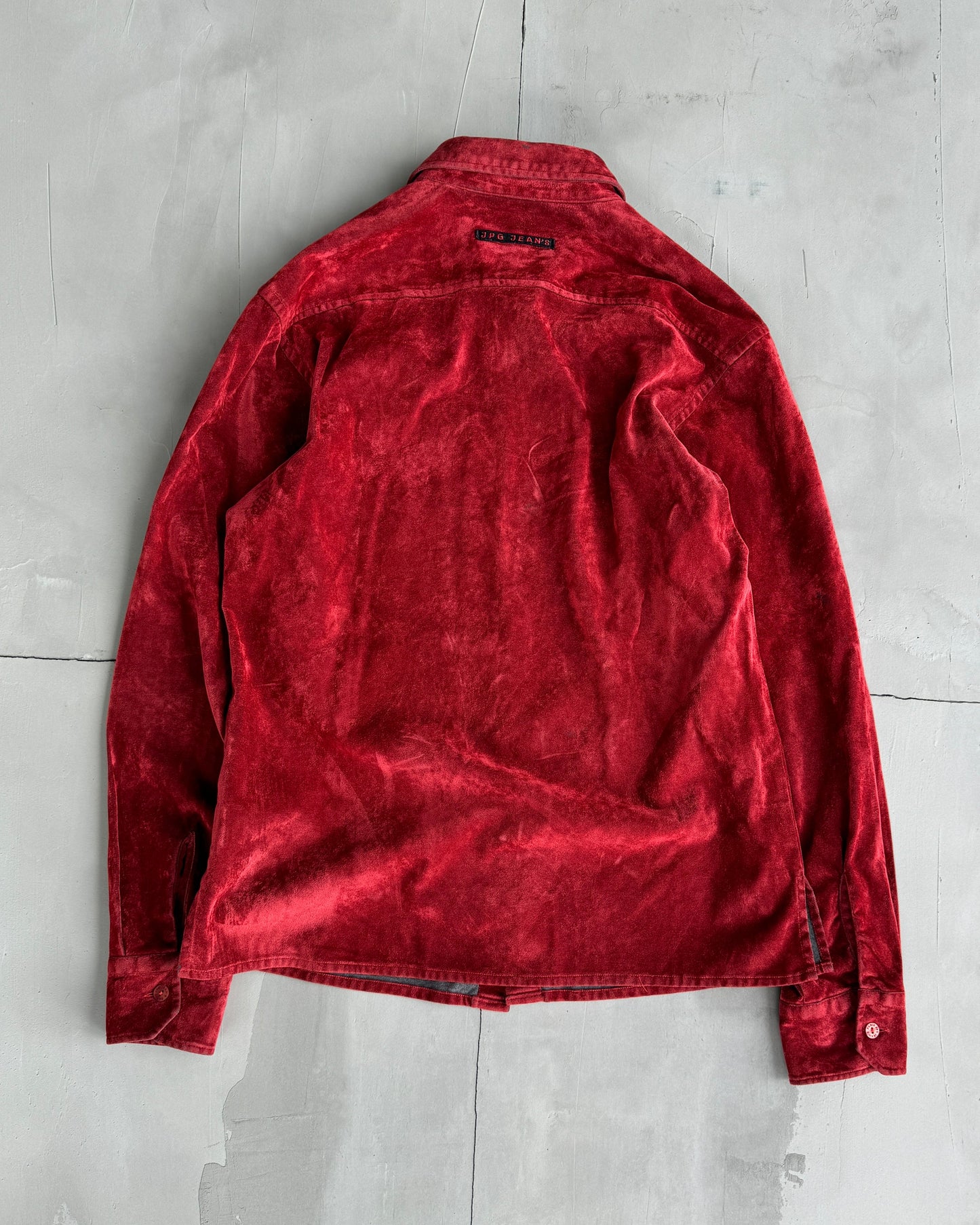JEAN PAUL GAULTIER JPG 'JEANS' 1997 CRUSHED VELVET SHIRT - L | Medium, Red