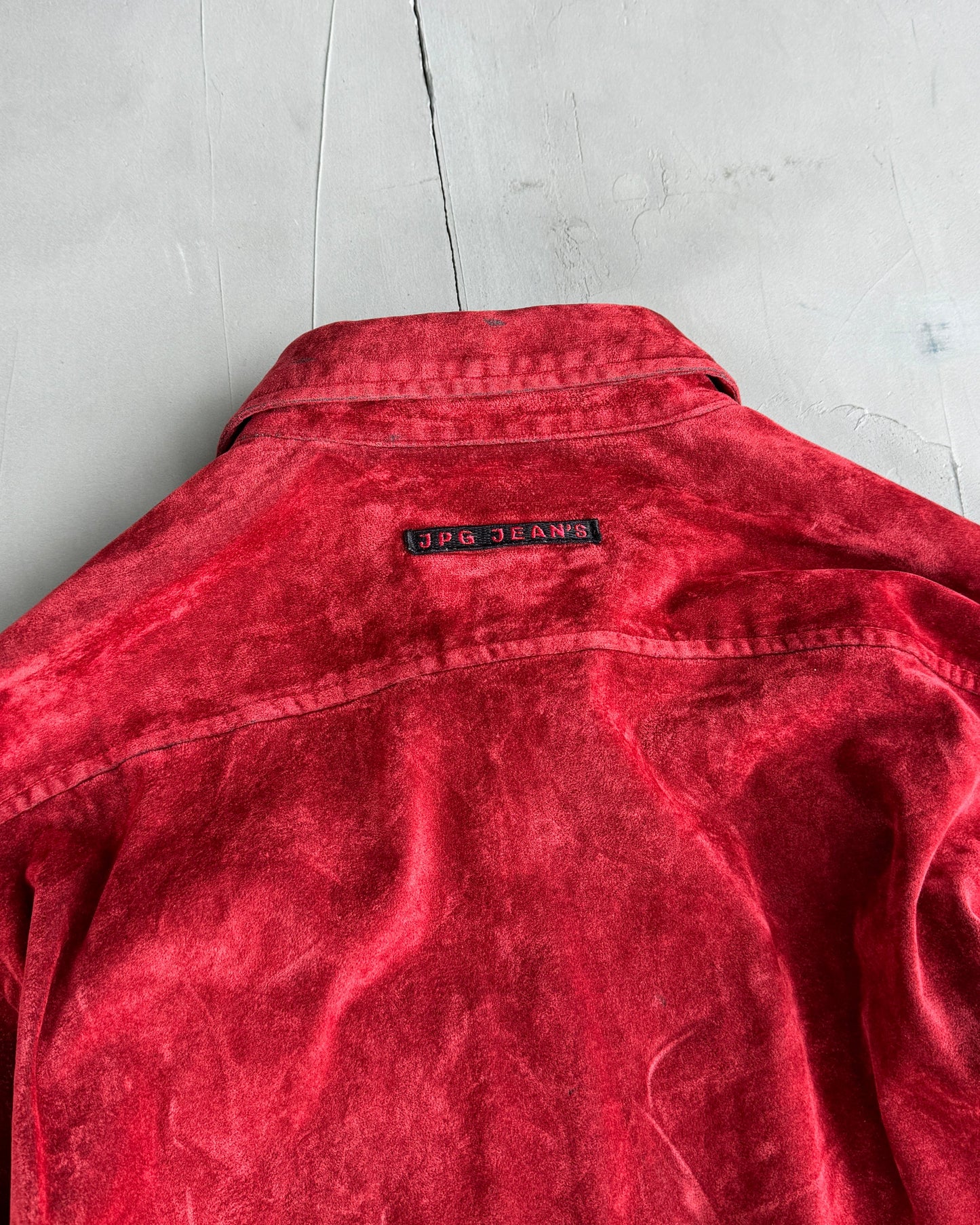 JEAN PAUL GAULTIER JPG 'JEANS' 1997 CRUSHED VELVET SHIRT - L | Medium, Red