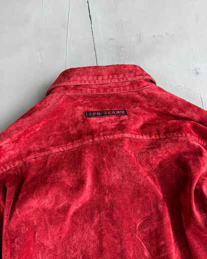 JEAN PAUL GAULTIER JPG 'JEANS' 1997 CRUSHED VELVET SHIRT - L | Medium, Red