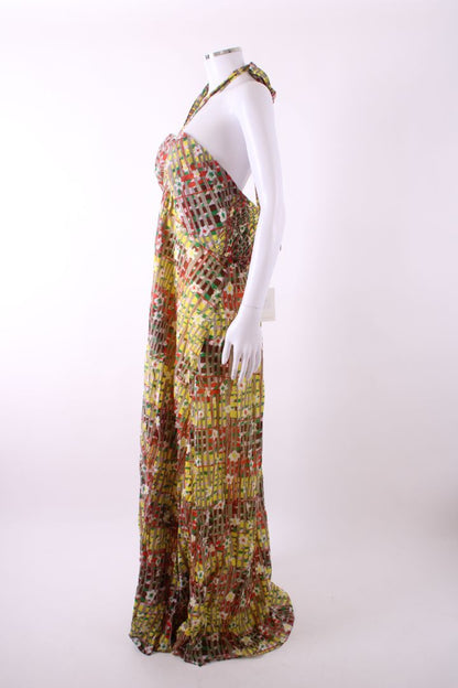 Diane Von Furstenberg Floral Halter Neck Dress Yellow/ Grey XL | Default Title, Grey