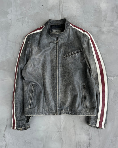 90'S WASHED DISTRESSED LEATHER JACKET - M | Medium, Multicoloured