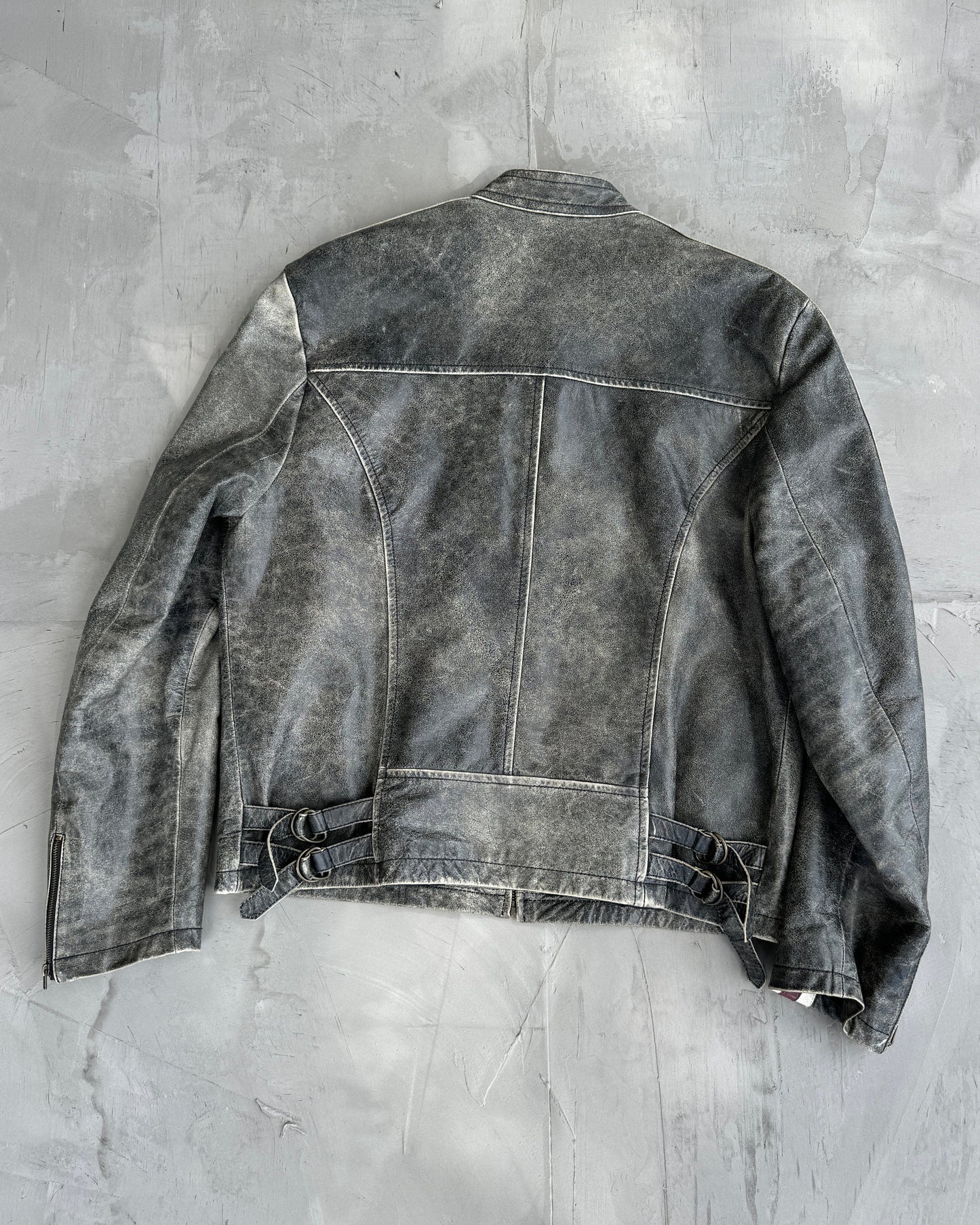90'S WASHED DISTRESSED LEATHER JACKET - M | Medium, Multicoloured