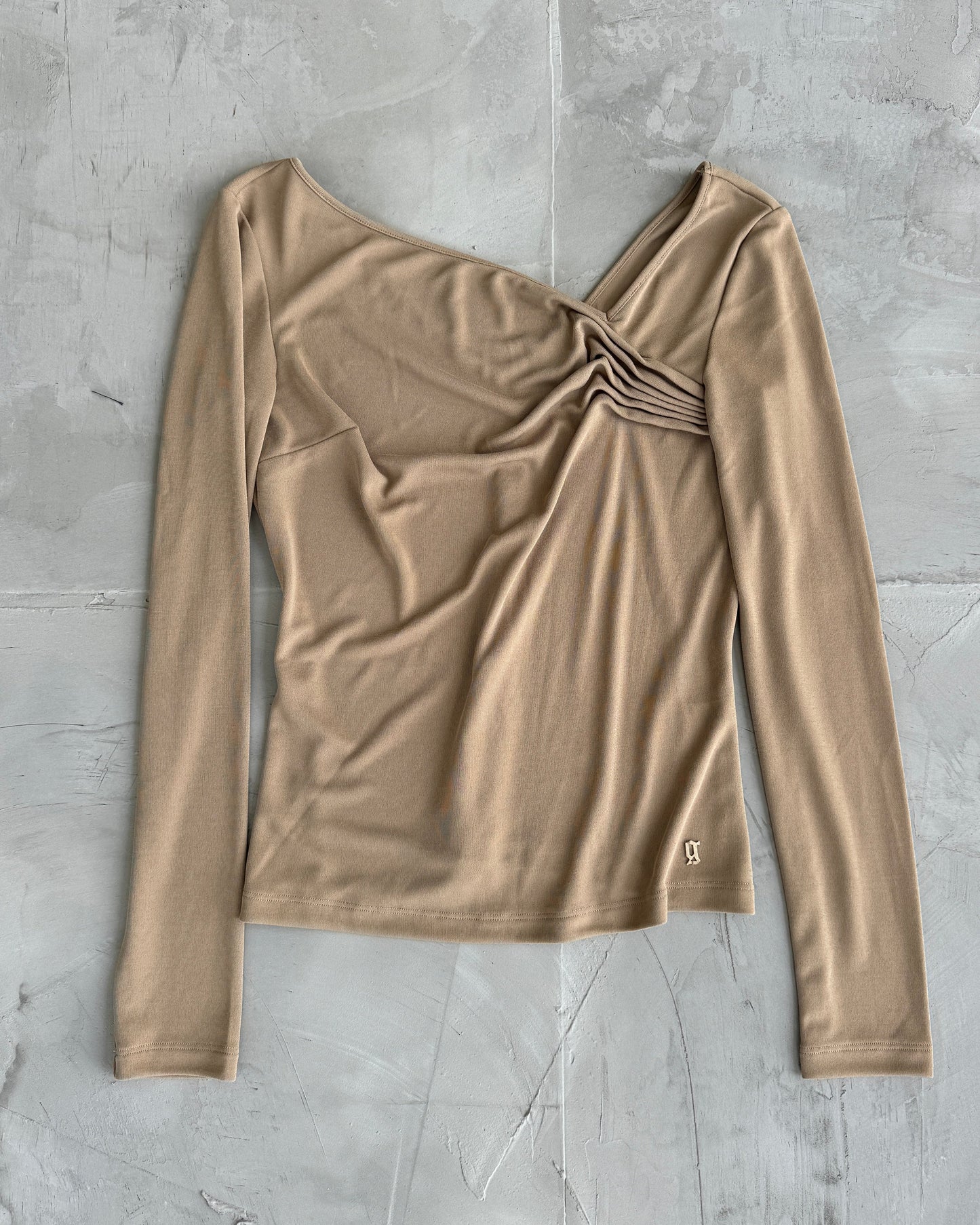 John Galliano Asymmetric Pleated Long Sleeve Top - S/M