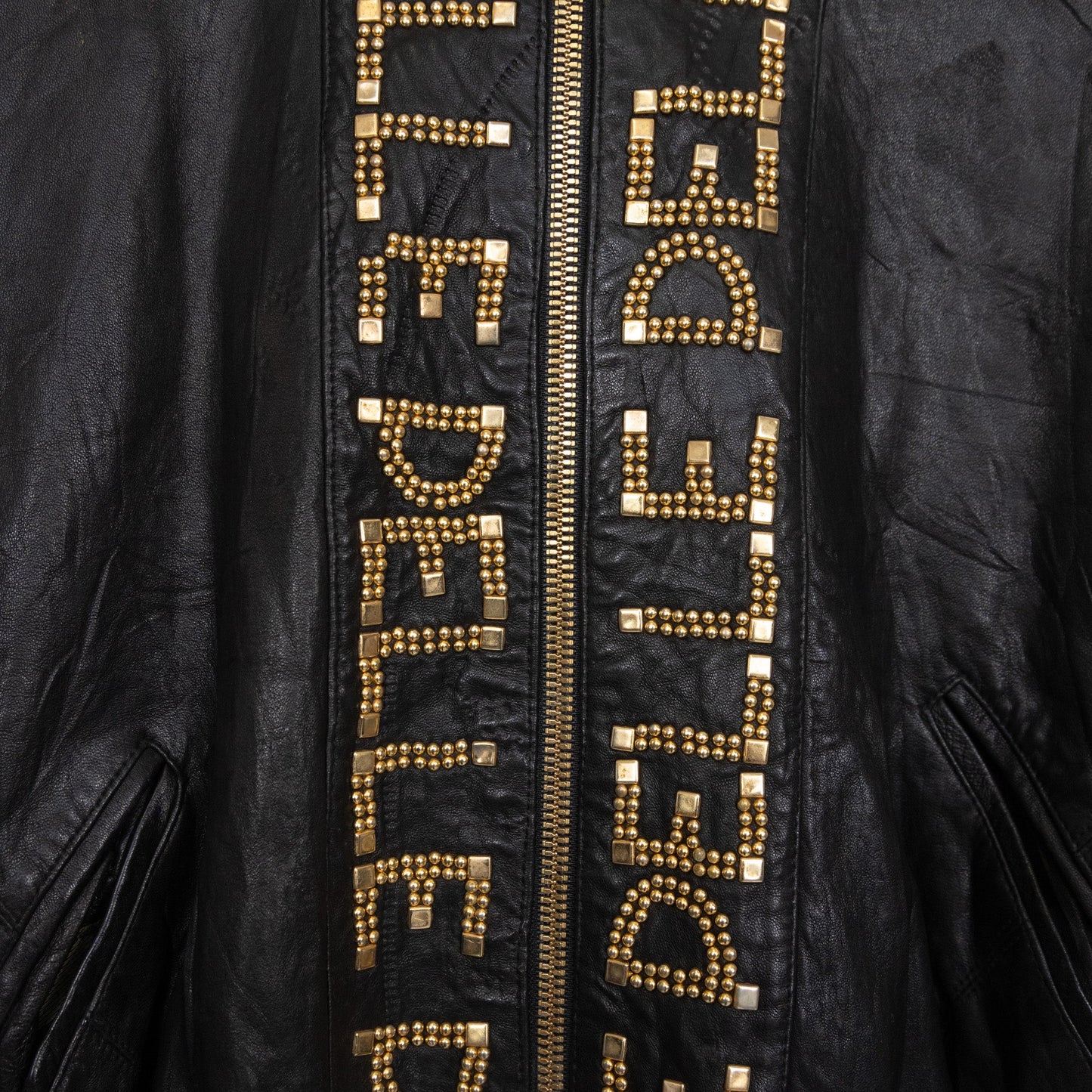 Marc Buchannan Pelle Pelle Vintage Leather Spellout Jacket