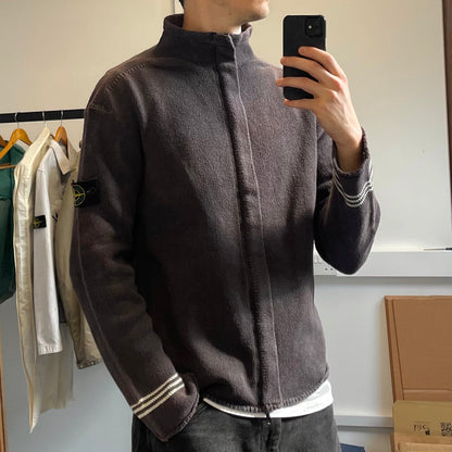 Stone Island Dark Grey Vintage Zip-Through Knit Jumper | X-Large, Grey