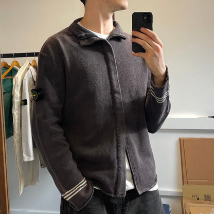 Stone Island Dark Grey Vintage Zip-Through Knit Jumper | X-Large, Grey