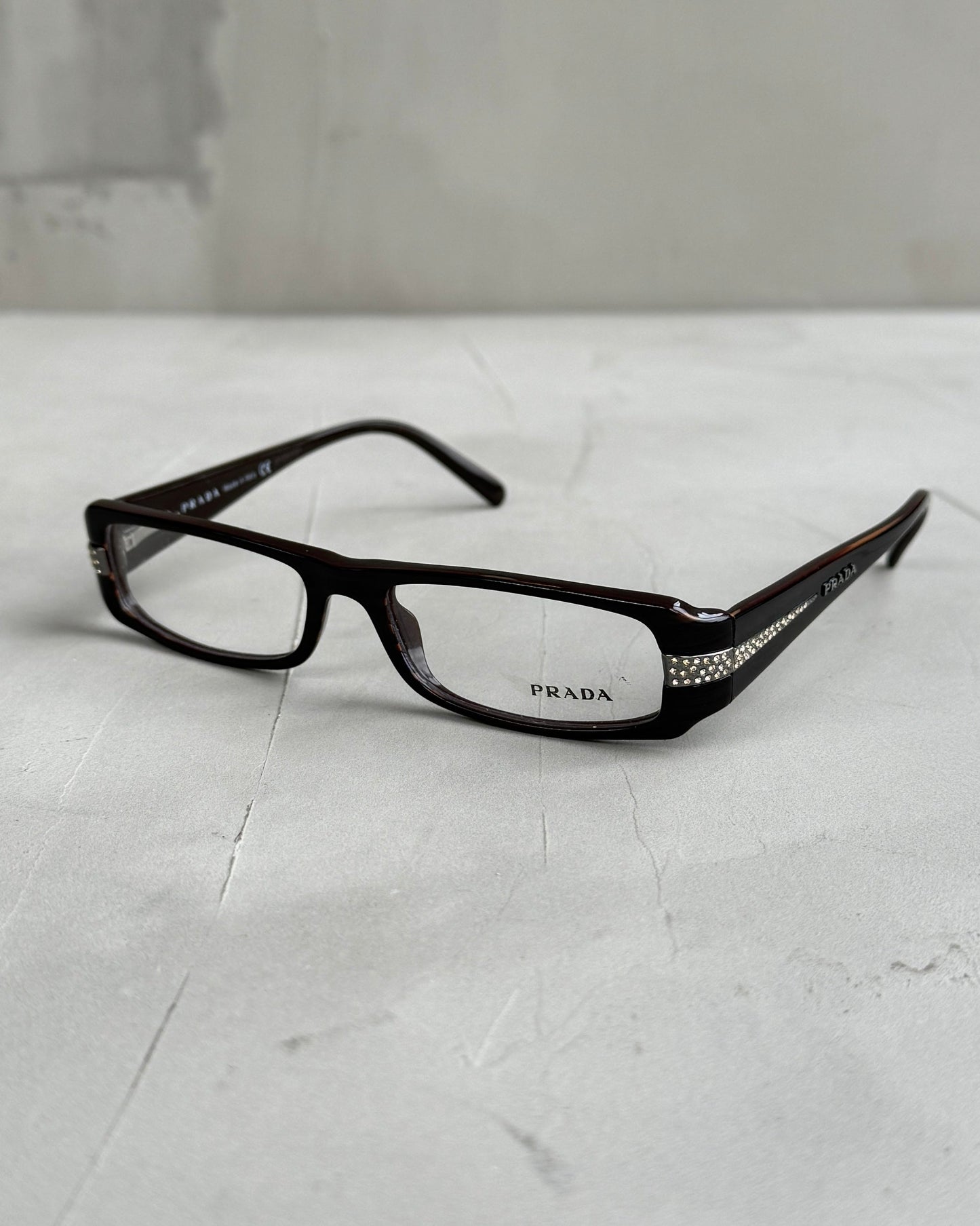 PRADA CLEAR LENS BAYONETTA EYE GLASSES | O/S, Brown