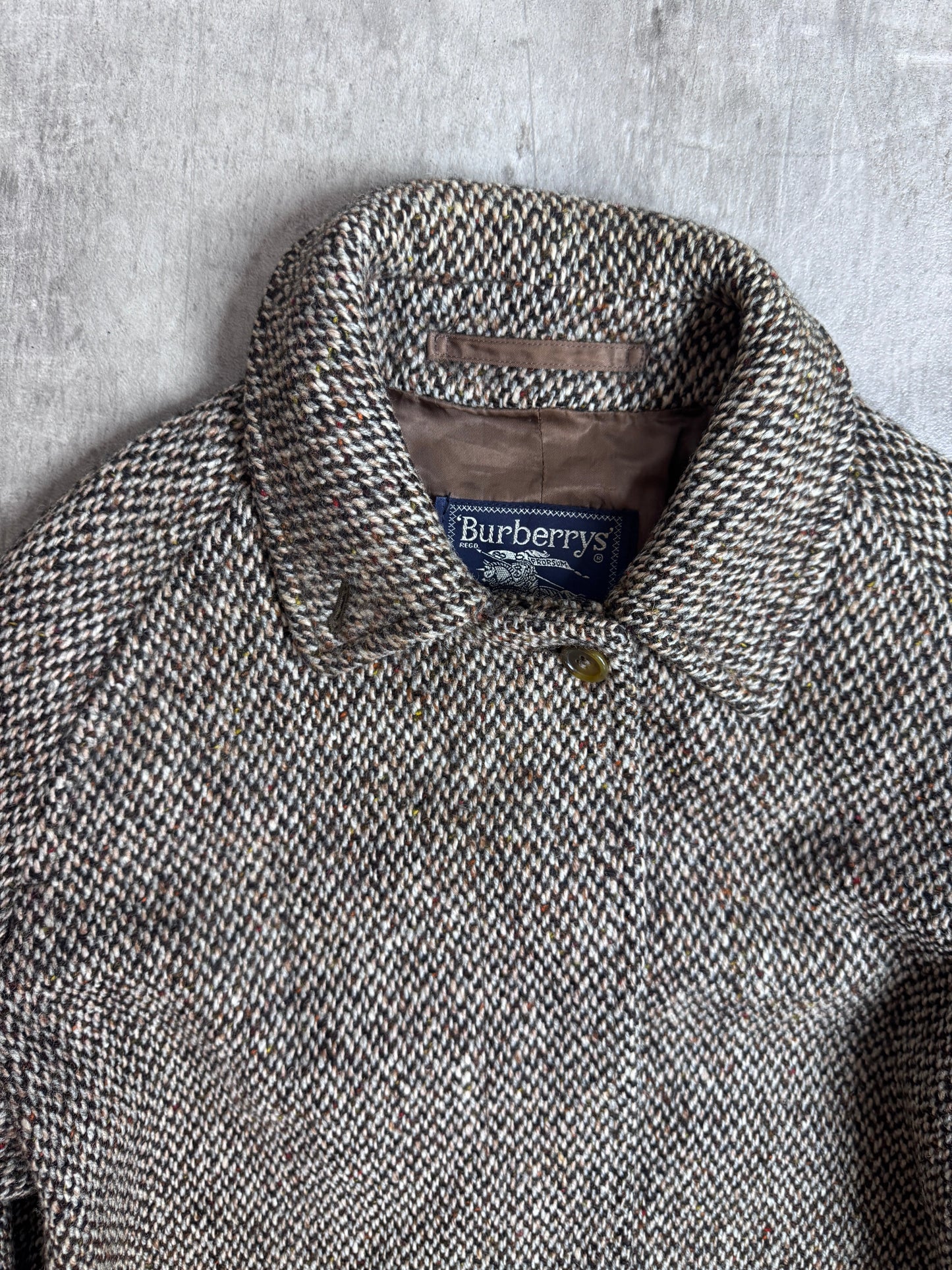 Rare Burberry Brown Woven Irish Tweed Trench Coat