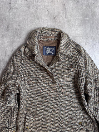 Rare Burberry Brown Woven Irish Tweed Trench Coat