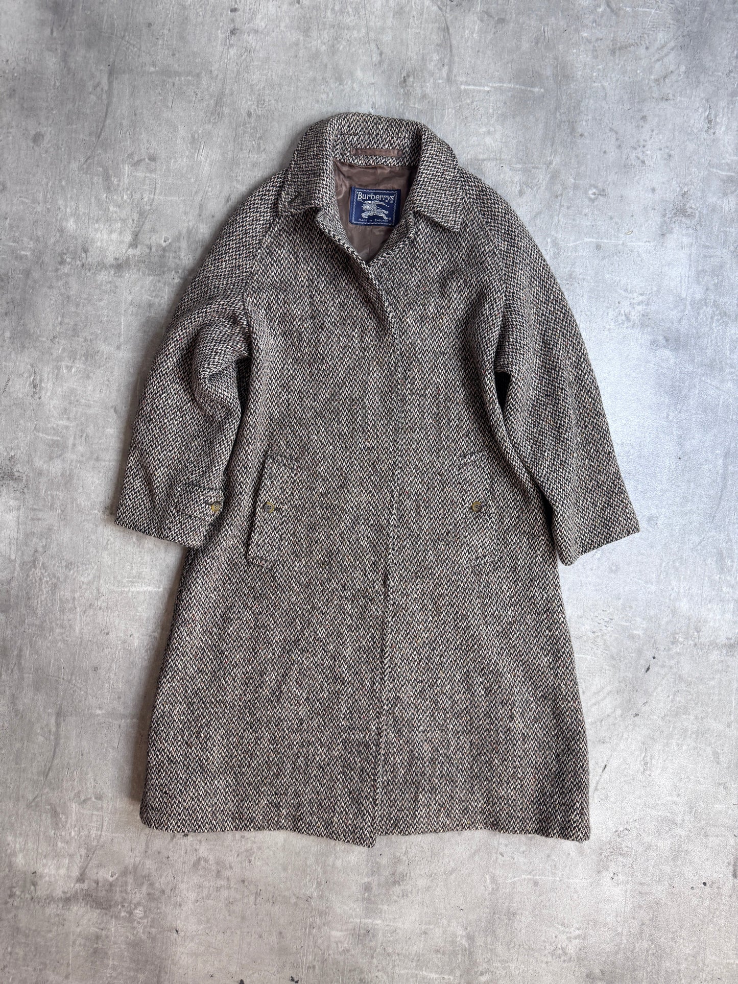 Rare Burberry Brown Woven Irish Tweed Trench Coat