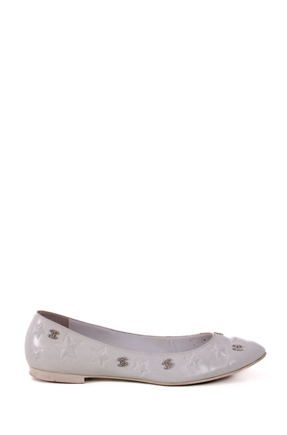 Chanel CC Star Embellished Glitter Flats White/ Silver 40.5 | DEFAULT TITLE, Silver