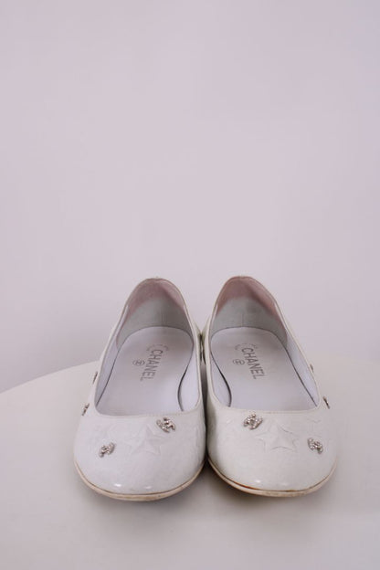 Chanel CC Star Embellished Glitter Flats White/ Silver 40.5 | DEFAULT TITLE, Silver