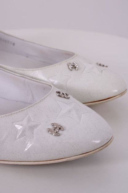 Chanel CC Star Embellished Glitter Flats White/ Silver 40.5 | DEFAULT TITLE, Silver