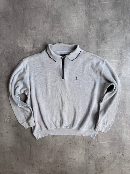 YSL Grey Ribbed Quarter Zip Sweater