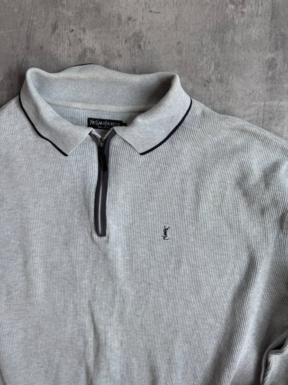 YSL Grey Ribbed Quarter Zip Sweater