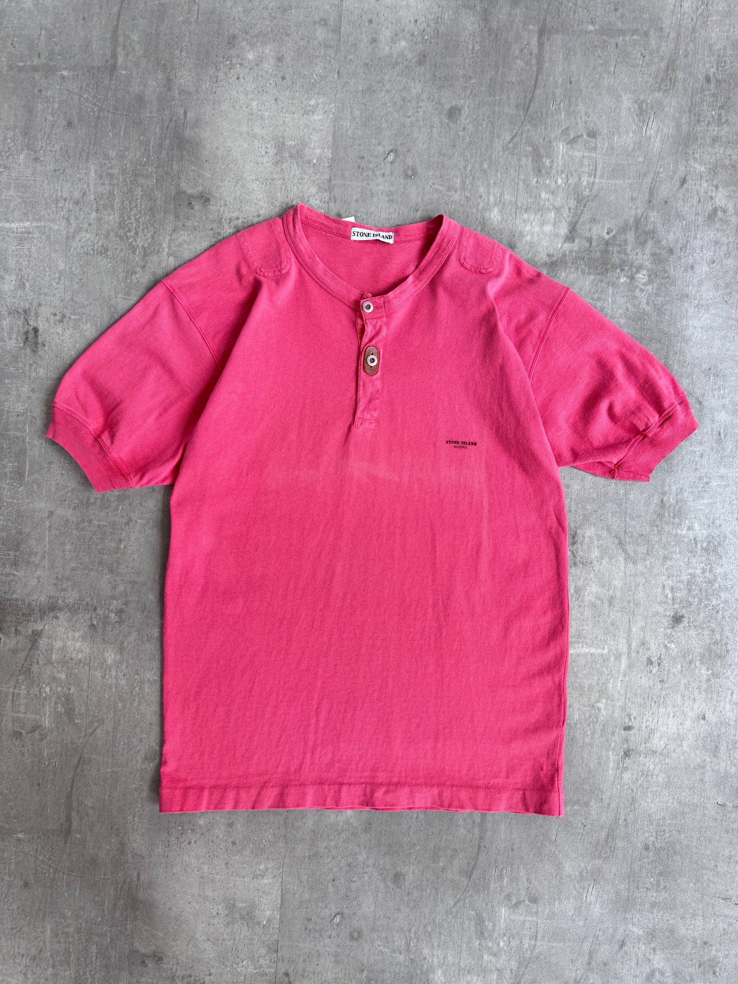 S/S 1987 Stone Island Marina Washed Red Henley Tee