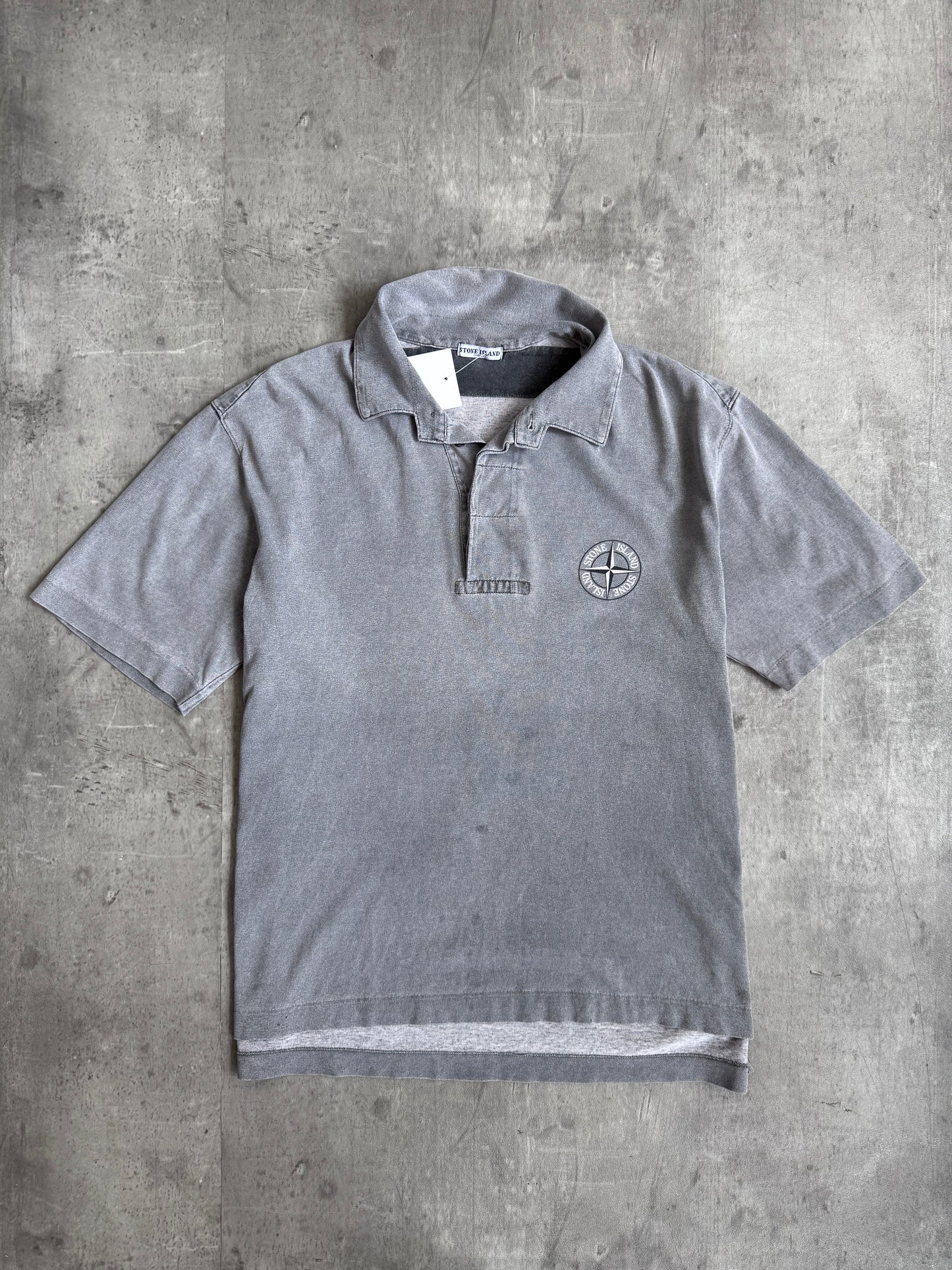 S/S 2004 Washed Grey Stone Island Logo Polo Shirt