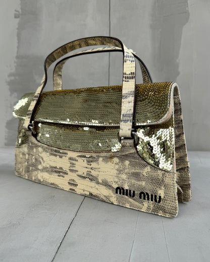 MIU MIU FW99 SEQUIN & PYTHON PRINTED LEATHER BAG | O/S, Beige