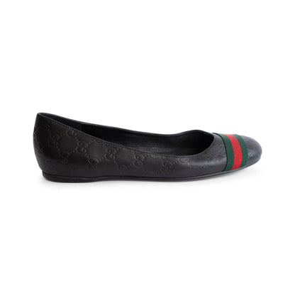 Gucci Monogram Leather Ballet Flats