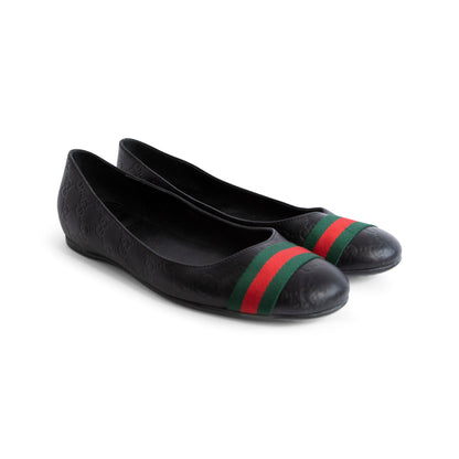 Gucci Monogram Leather Ballet Flats