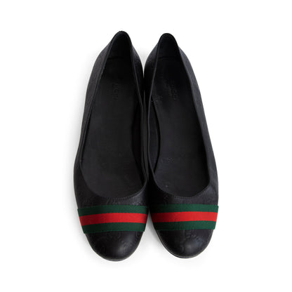 Gucci Monogram Leather Ballet Flats